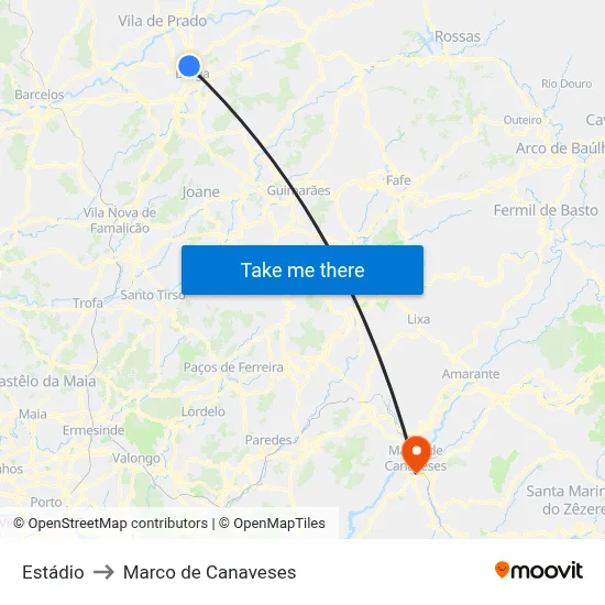 Estádio to Marco de Canaveses map