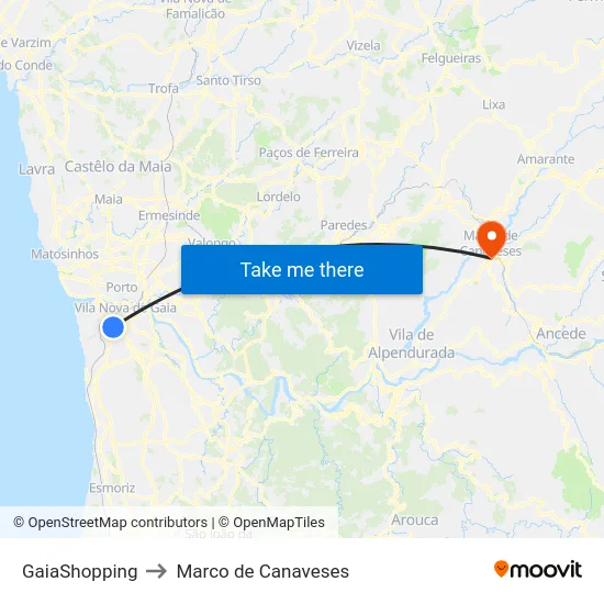 GaiaShopping to Marco de Canaveses map