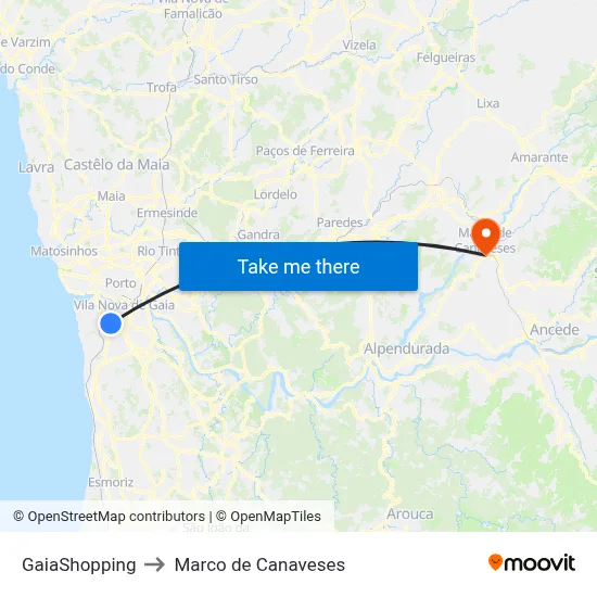 GaiaShopping to Marco de Canaveses map