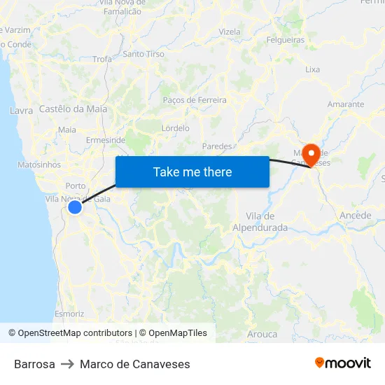 Barrosa to Marco de Canaveses map