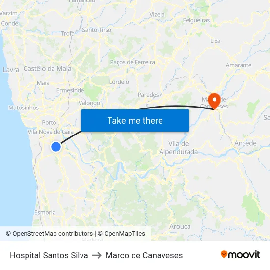Hospital Santos Silva to Marco de Canaveses map