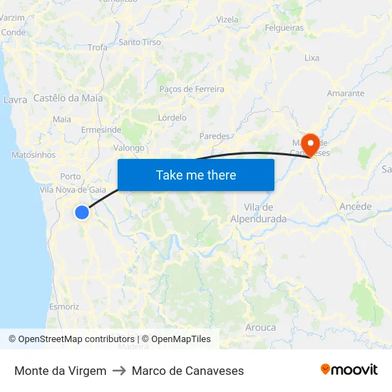 Monte da Virgem to Marco de Canaveses map