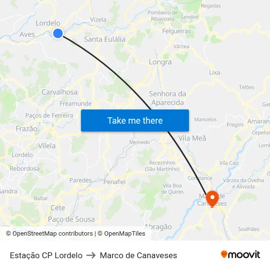 Estação CP Lordelo to Marco de Canaveses map