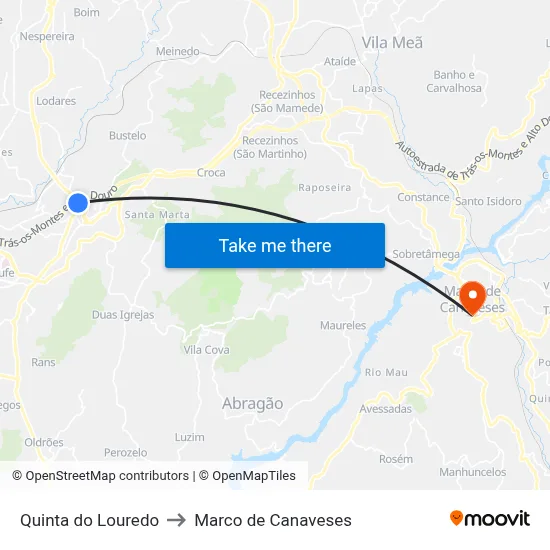 Quinta do Louredo to Marco de Canaveses map