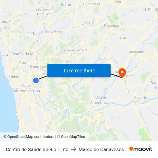 Centro de Saúde de Rio Tinto to Marco de Canaveses map
