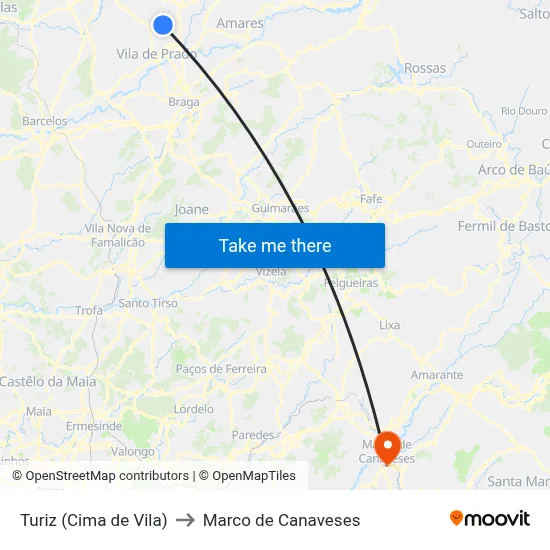 Turiz (Cima de Vila) to Marco de Canaveses map