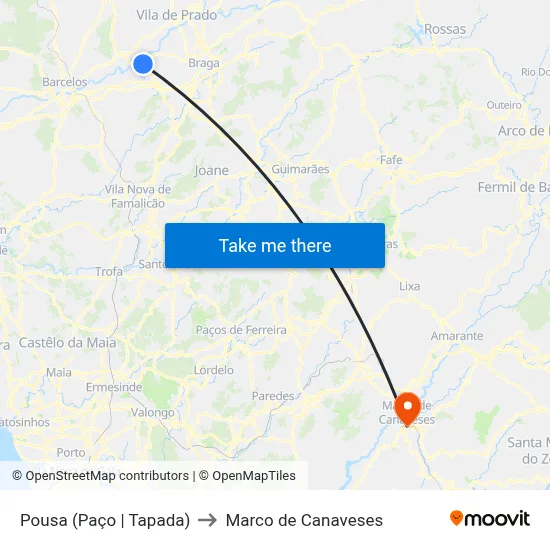 Pousa (Paço | Tapada) to Marco de Canaveses map