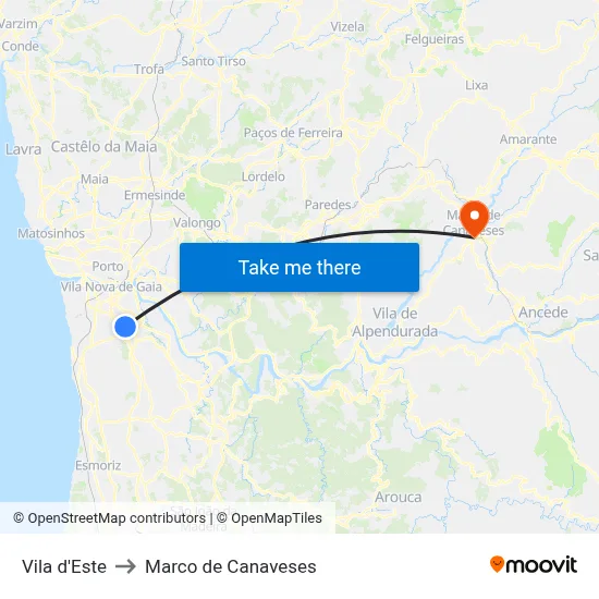 Vila d'Este to Marco de Canaveses map