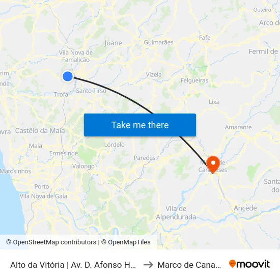 Alto da Vitória | Av. D. Afonso Henriques to Marco de Canaveses map