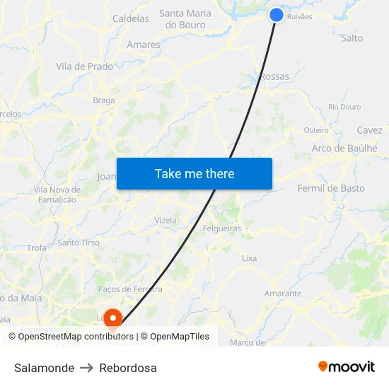 Salamonde to Rebordosa map