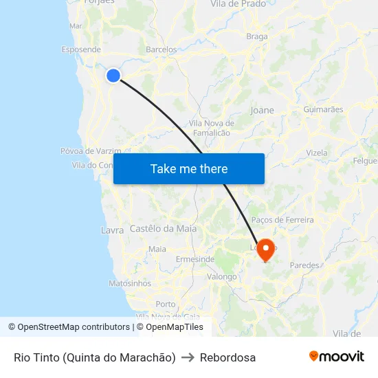 Rio Tinto (Quinta do Marachão) to Rebordosa map