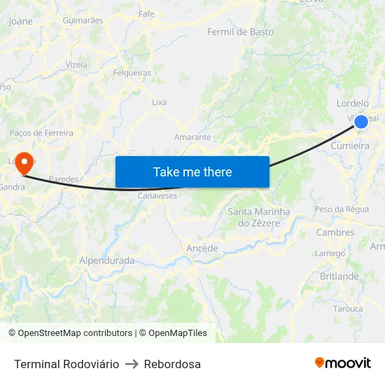Terminal Rodoviário to Rebordosa map