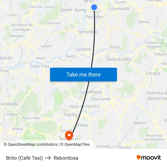 Brito (Café Taxi) to Rebordosa map