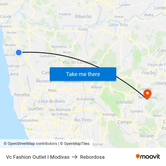 Vc Fashion Outlet I Modivas to Rebordosa map