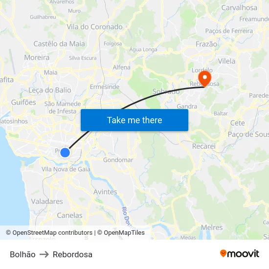Bolhão to Rebordosa map