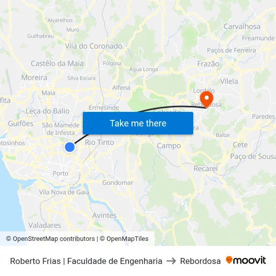 Roberto Frias | Faculdade de Engenharia to Rebordosa map