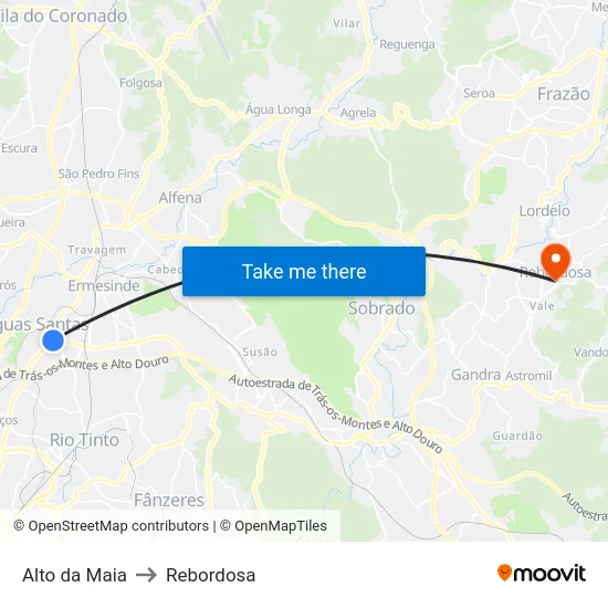 Alto da Maia to Rebordosa map