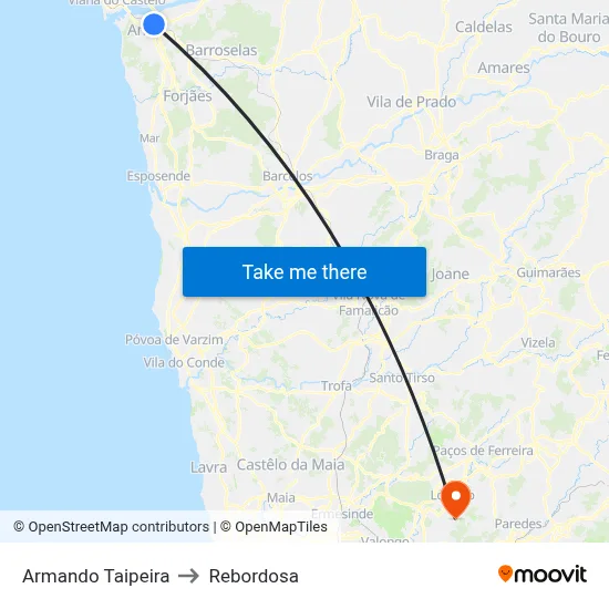 Armando Taipeira to Rebordosa map