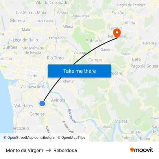 Monte da Virgem to Rebordosa map