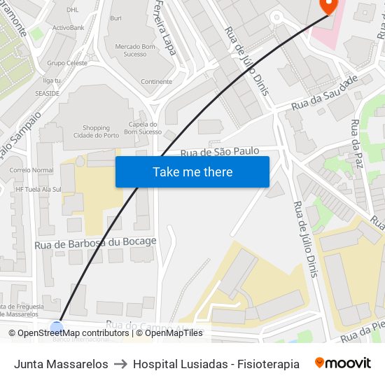 Junta Massarelos to Hospital Lusiadas - Fisioterapia map