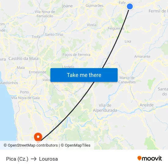 Pica (Cz.) to Lourosa map