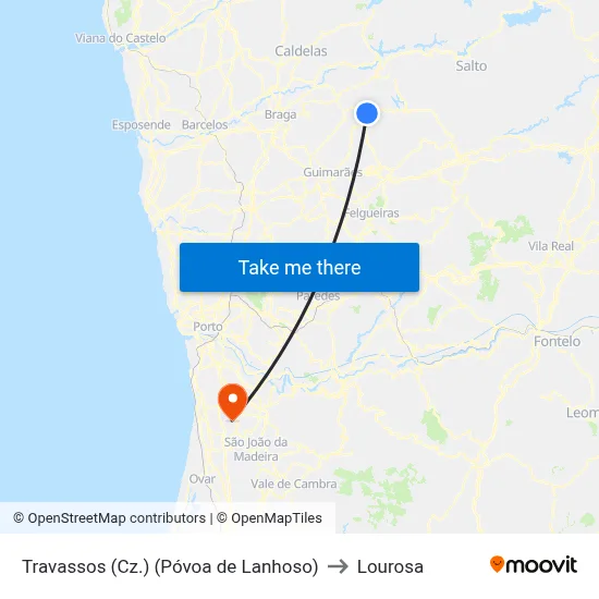 Travassos (Cz.) (Póvoa de Lanhoso) to Lourosa map