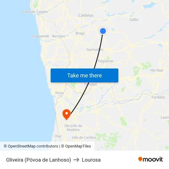 Oliveira (Póvoa de Lanhoso) to Lourosa map