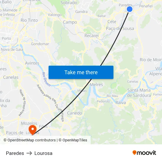 Paredes to Lourosa map