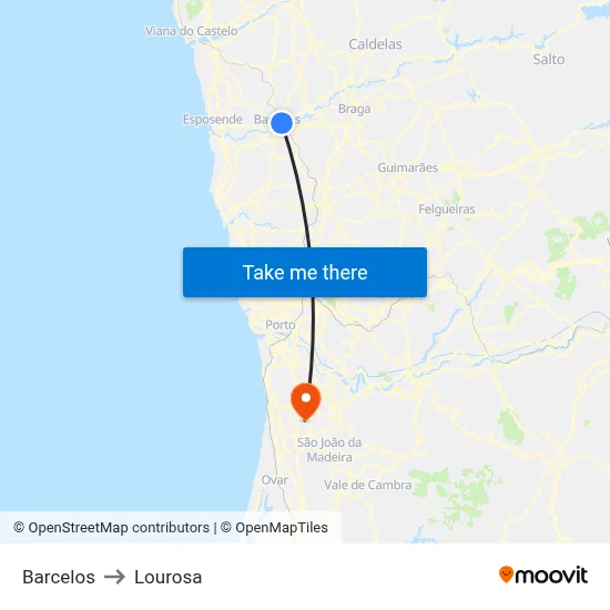 Barcelos to Lourosa map