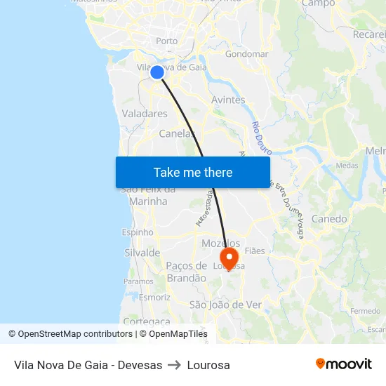 Vila Nova De Gaia - Devesas to Lourosa map