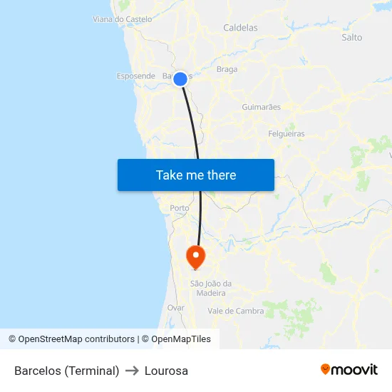 Barcelos (Terminal) to Lourosa map