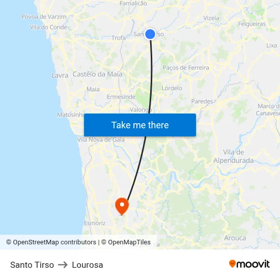 Santo Tirso to Lourosa map