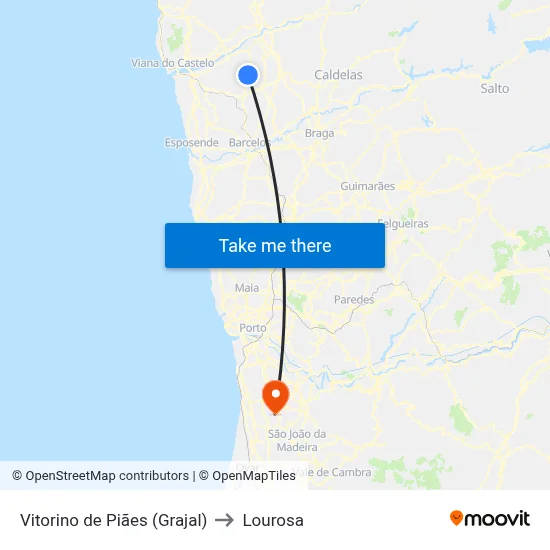 Vitorino de Piães (Grajal) to Lourosa map
