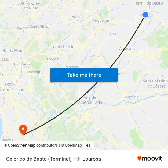 Celorico de Basto (Terminal) to Lourosa map