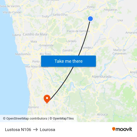 Lustosa N106 to Lourosa map