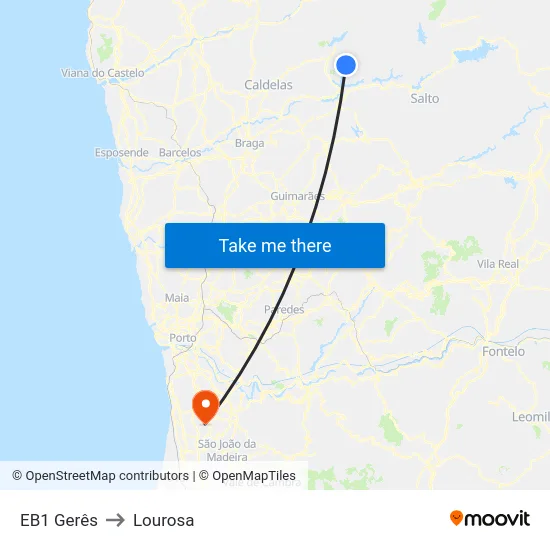 EB1 Gerês to Lourosa map