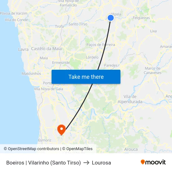 Boeiros | Vilarinho (Santo Tirso) to Lourosa map