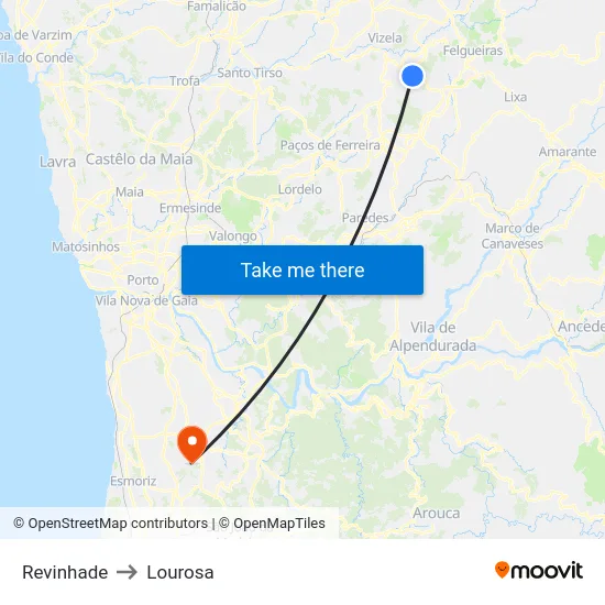 Revinhade to Lourosa map