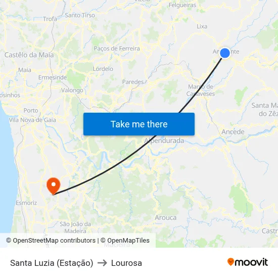Santa Luzia (Estação) to Lourosa map