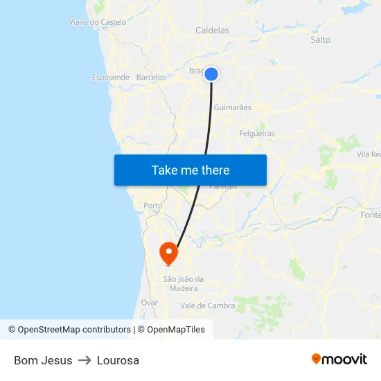 Bom Jesus to Lourosa map