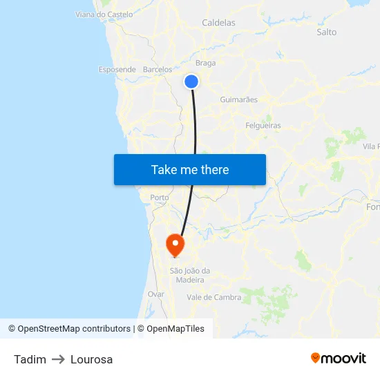 Tadim to Lourosa map