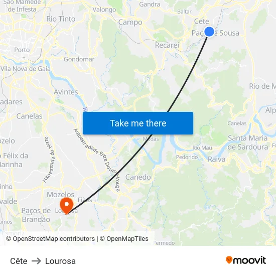 Cête to Lourosa map