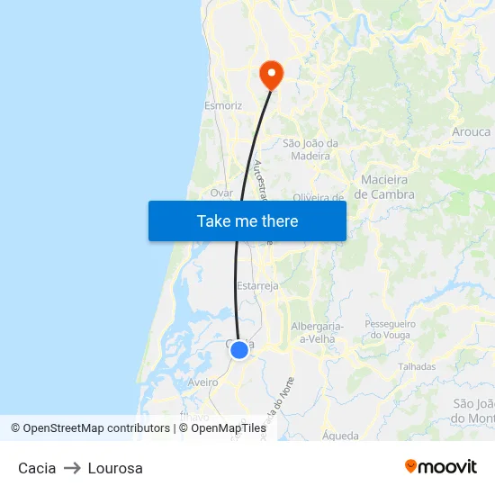 Cacia to Lourosa map