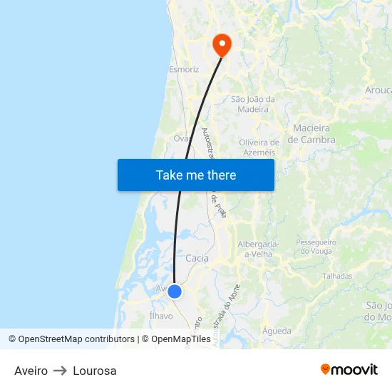 Aveiro to Lourosa map