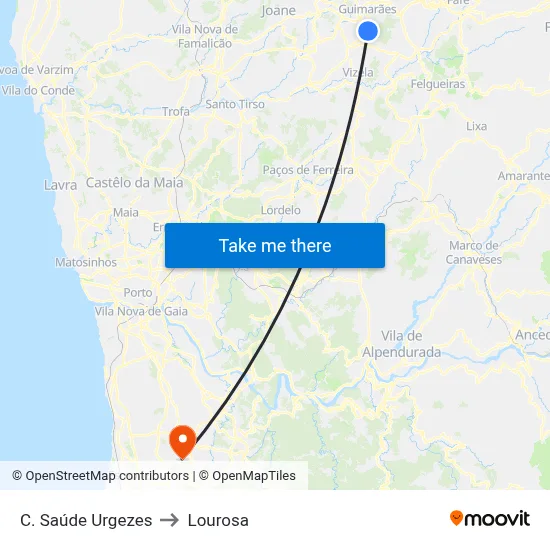 C. Saúde Urgezes to Lourosa map