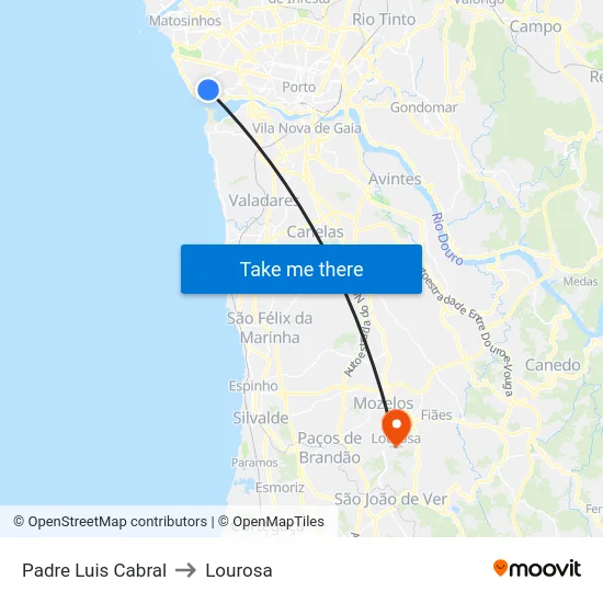 Padre Luis Cabral to Lourosa map