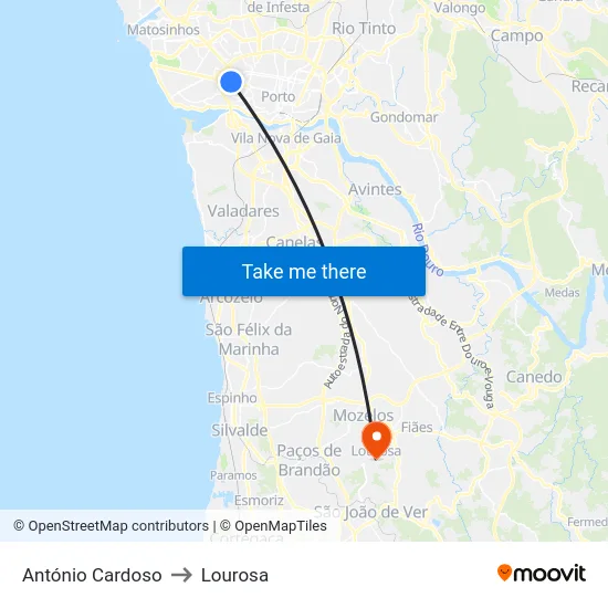 António Cardoso to Lourosa map