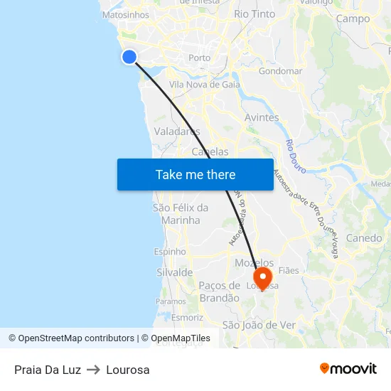 Praia Da Luz to Lourosa map