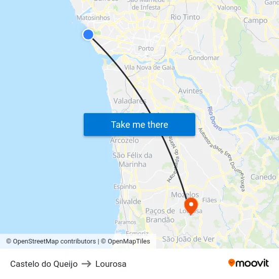 Castelo do Queijo to Lourosa map