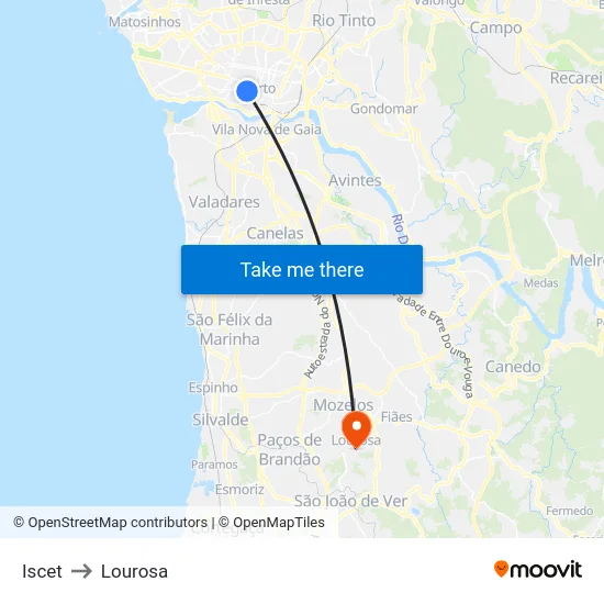 Iscet to Lourosa map